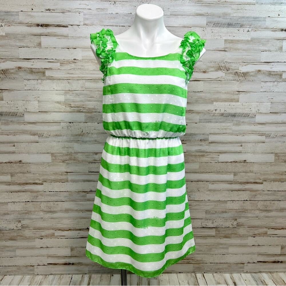 Lilly Pulitzer Danna Awning Green Striped Dress Size XS Ruffle Sleeves
